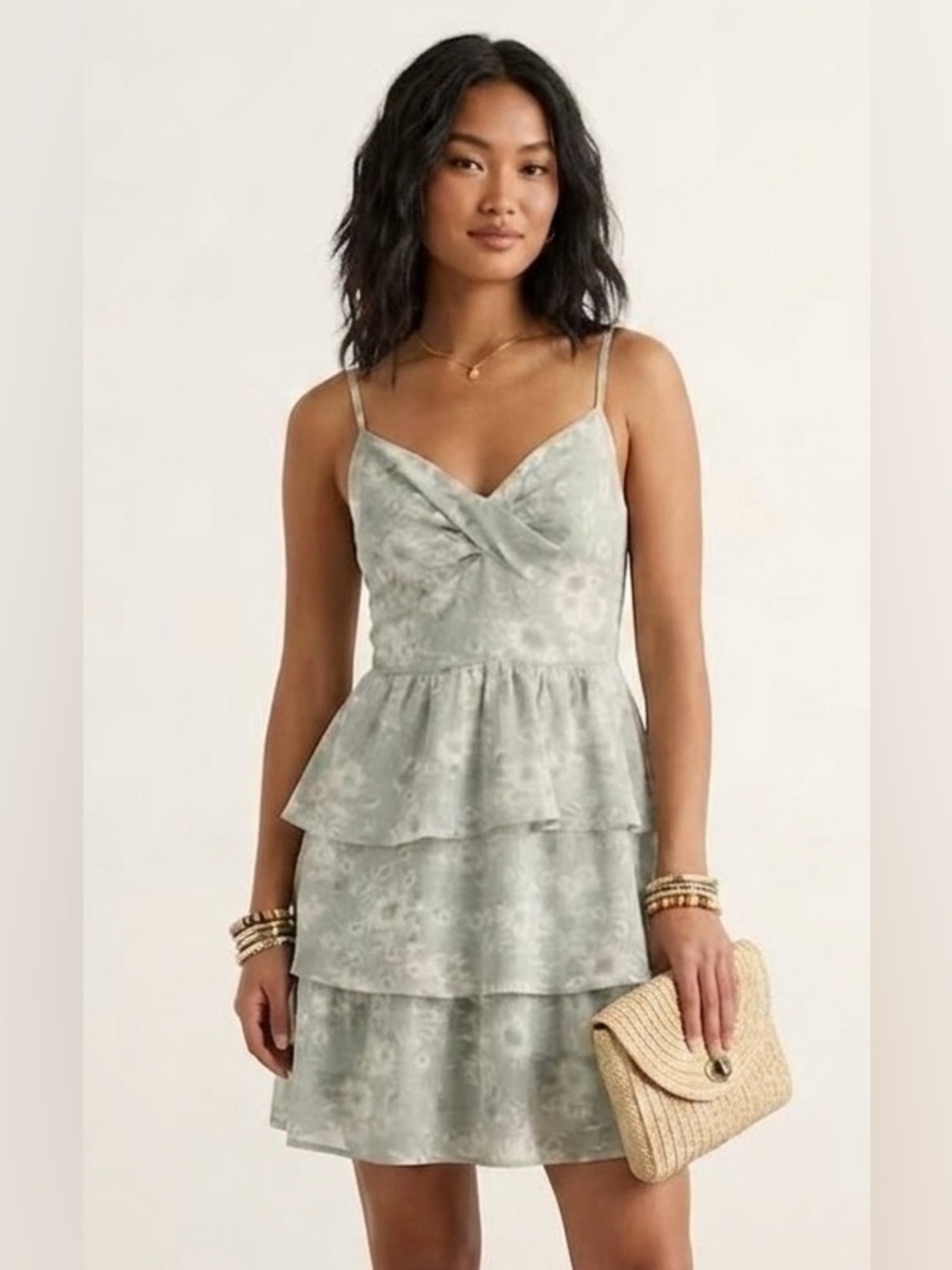 Altar'd State Tara Sage Green Floral Twist Tiered Ruffle ✨Regencycore✨ Mini NWT